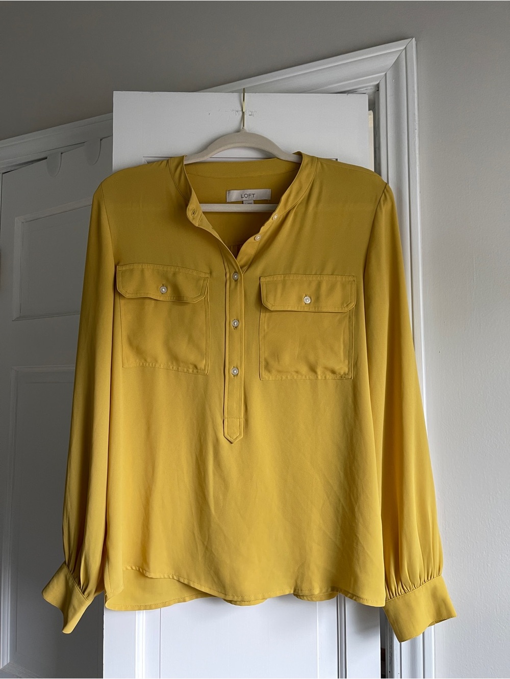 LOFT Long Sleeve Button-Front Henley Blouse